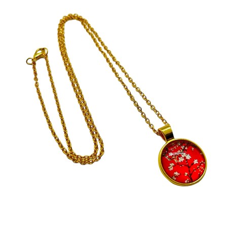 necklace metallic gold red almond